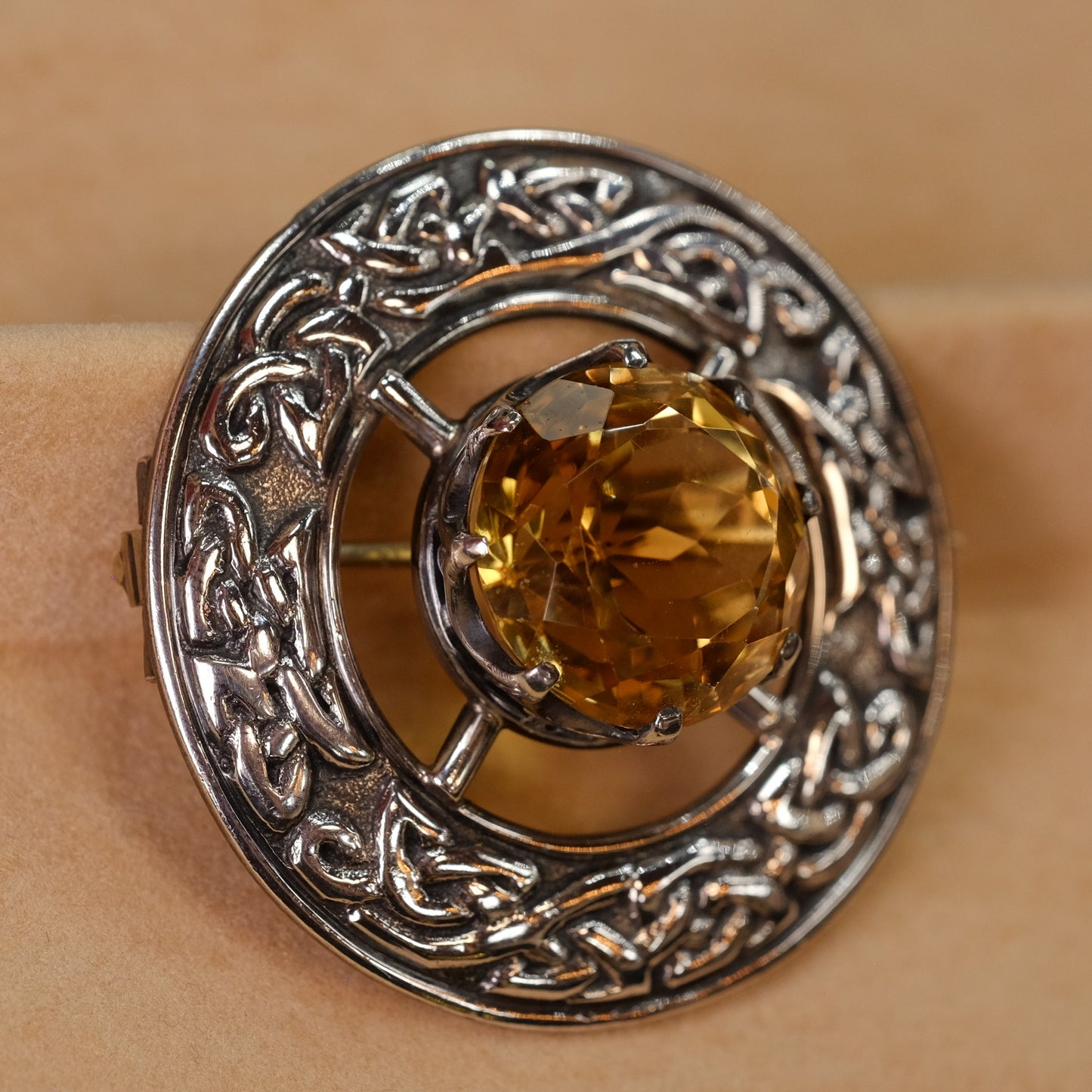 Vintage Silver Celtic Topaz Brooch