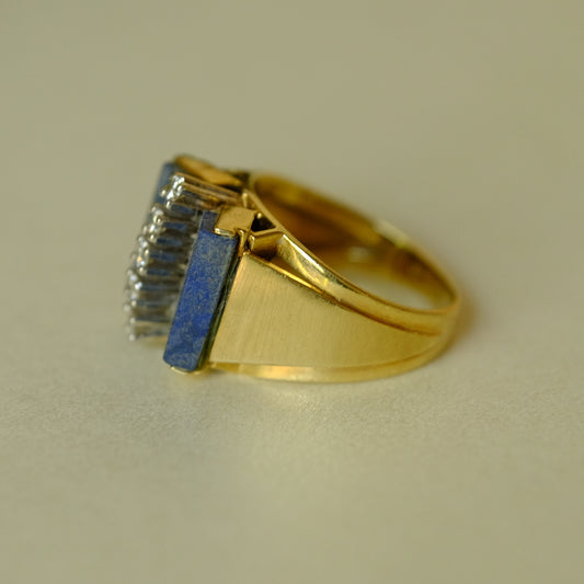 Vintage 14k Gold MCM Diamond Lapis Ring