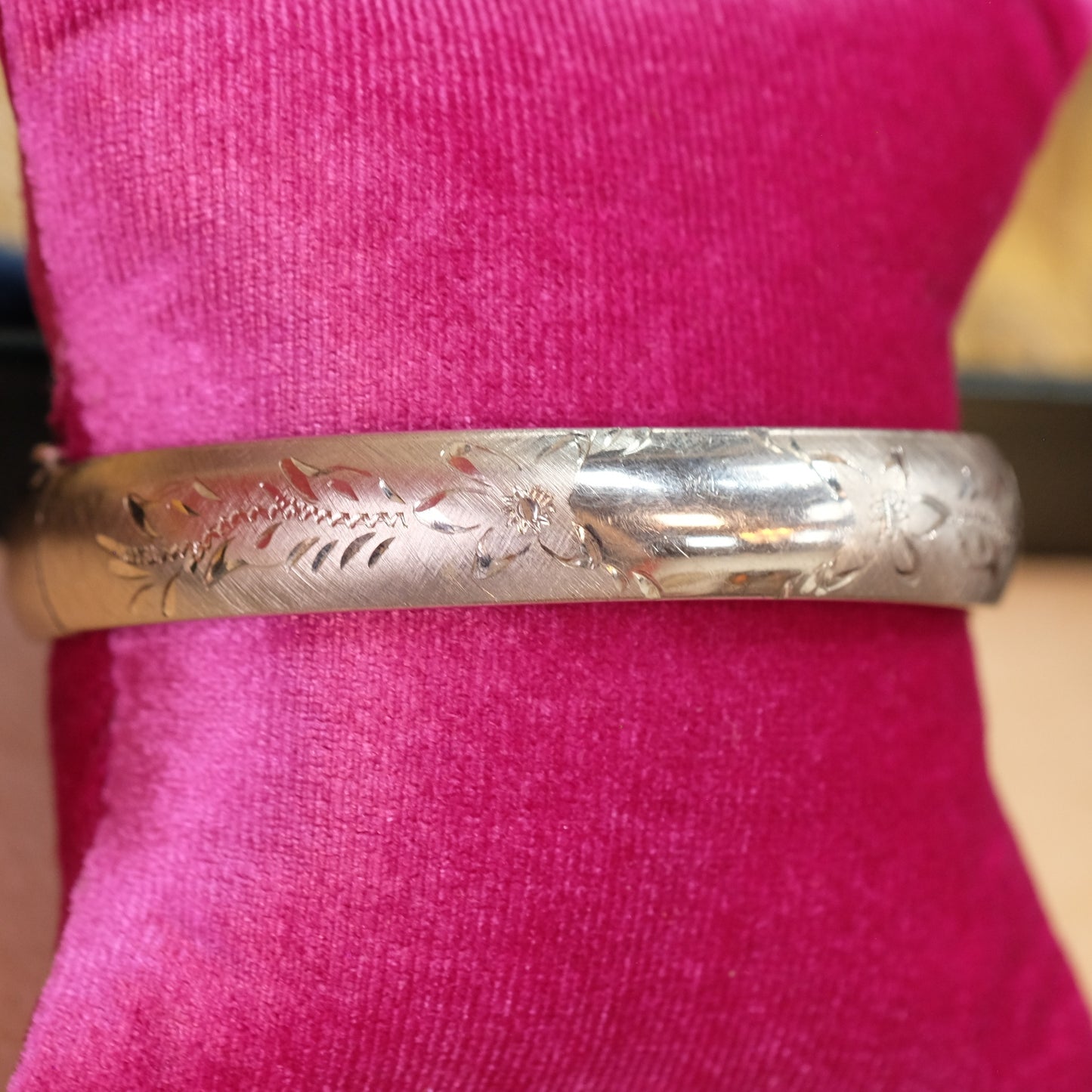 Victorian Gold Filled Rodium Bangle with Engraving