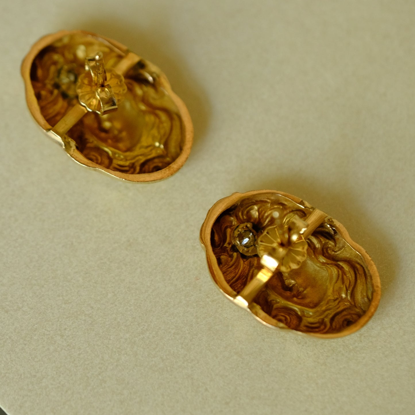 Antique 14k Gold Art Nouveau Pierced Earrings
