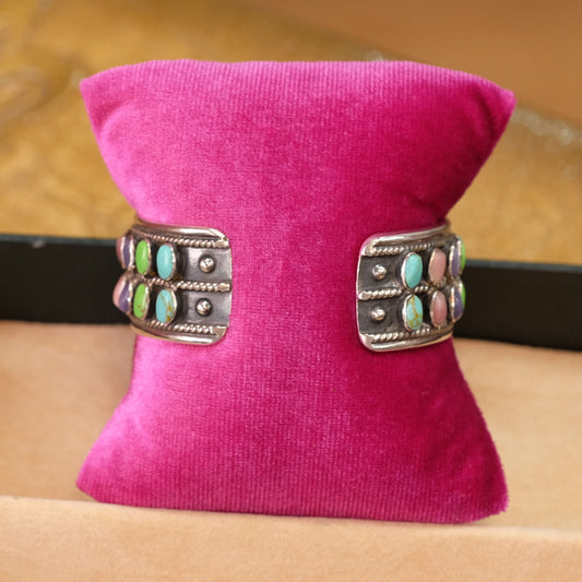 Vintage Silver Multicolor Gemstone Cuff Bracelet