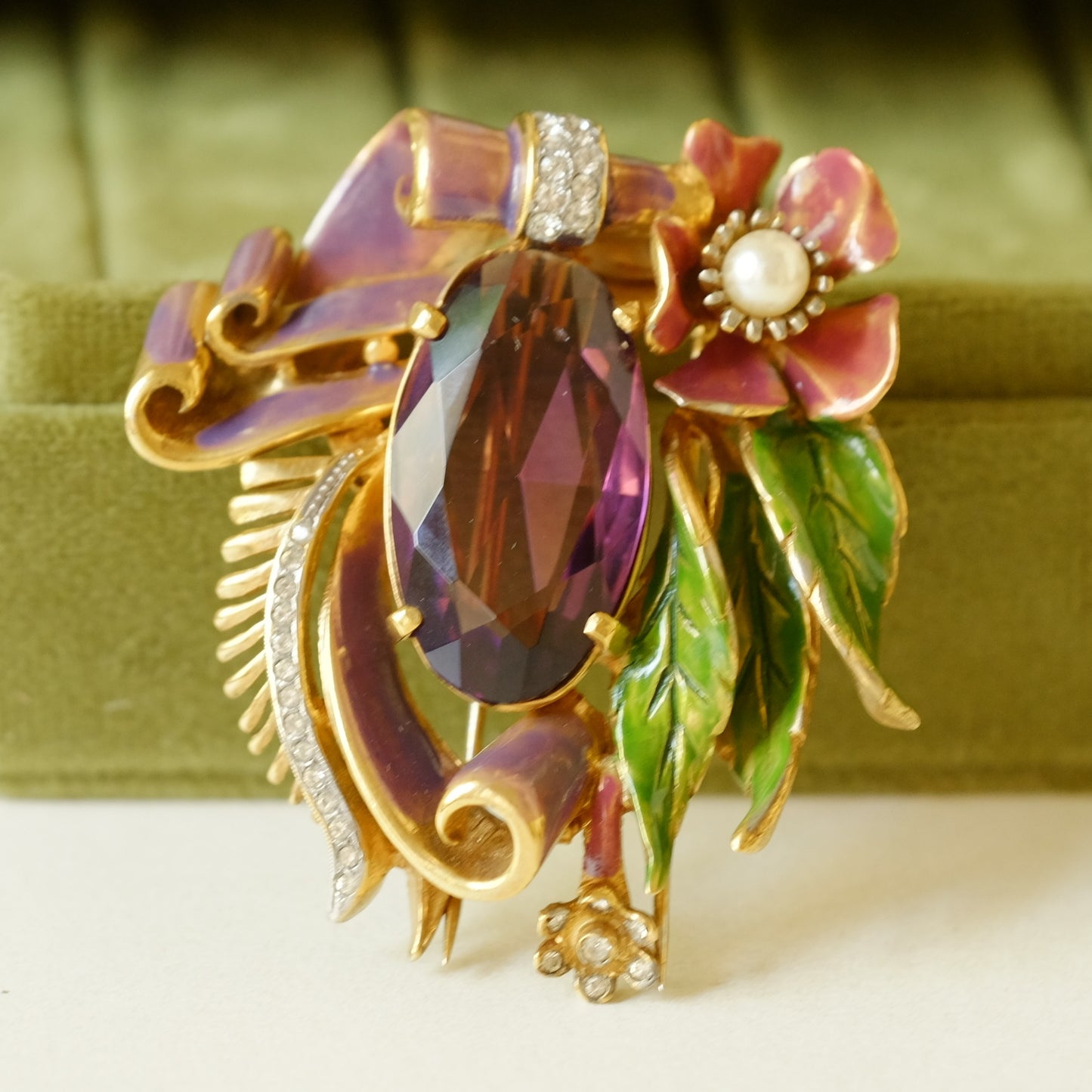 Collectible DeRosa Dress Clip with Purple Glass 1940s