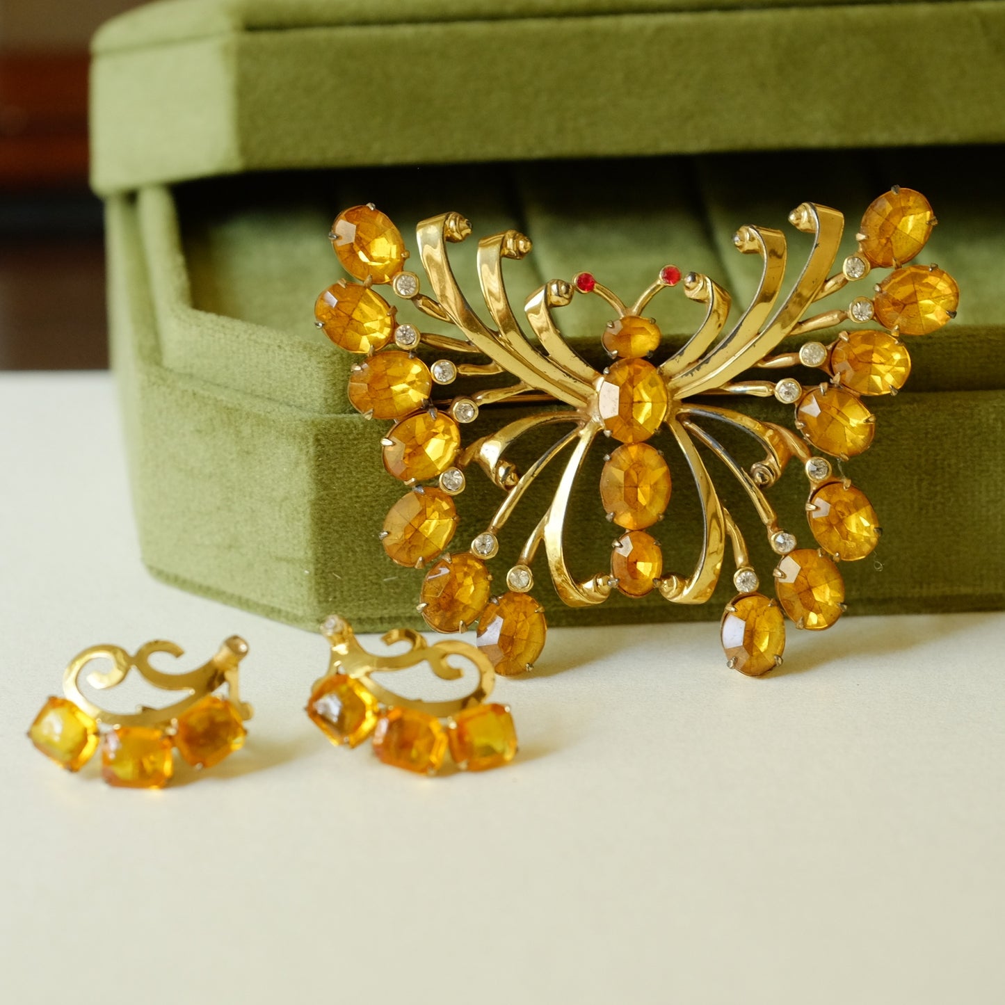 Vintage Butterfly Brooch and Earrings Set 1940s