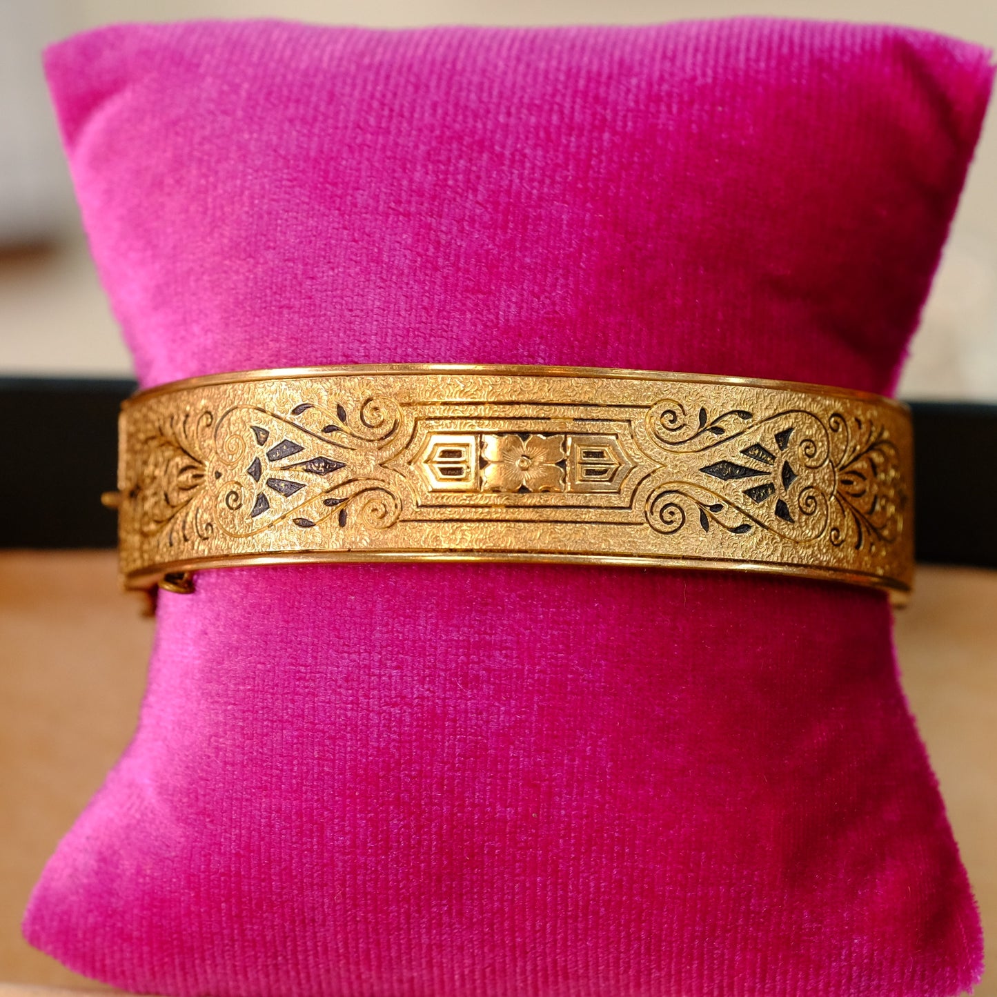 Victorian Gold Filled Enamel Etched Dunn Bros Bangle