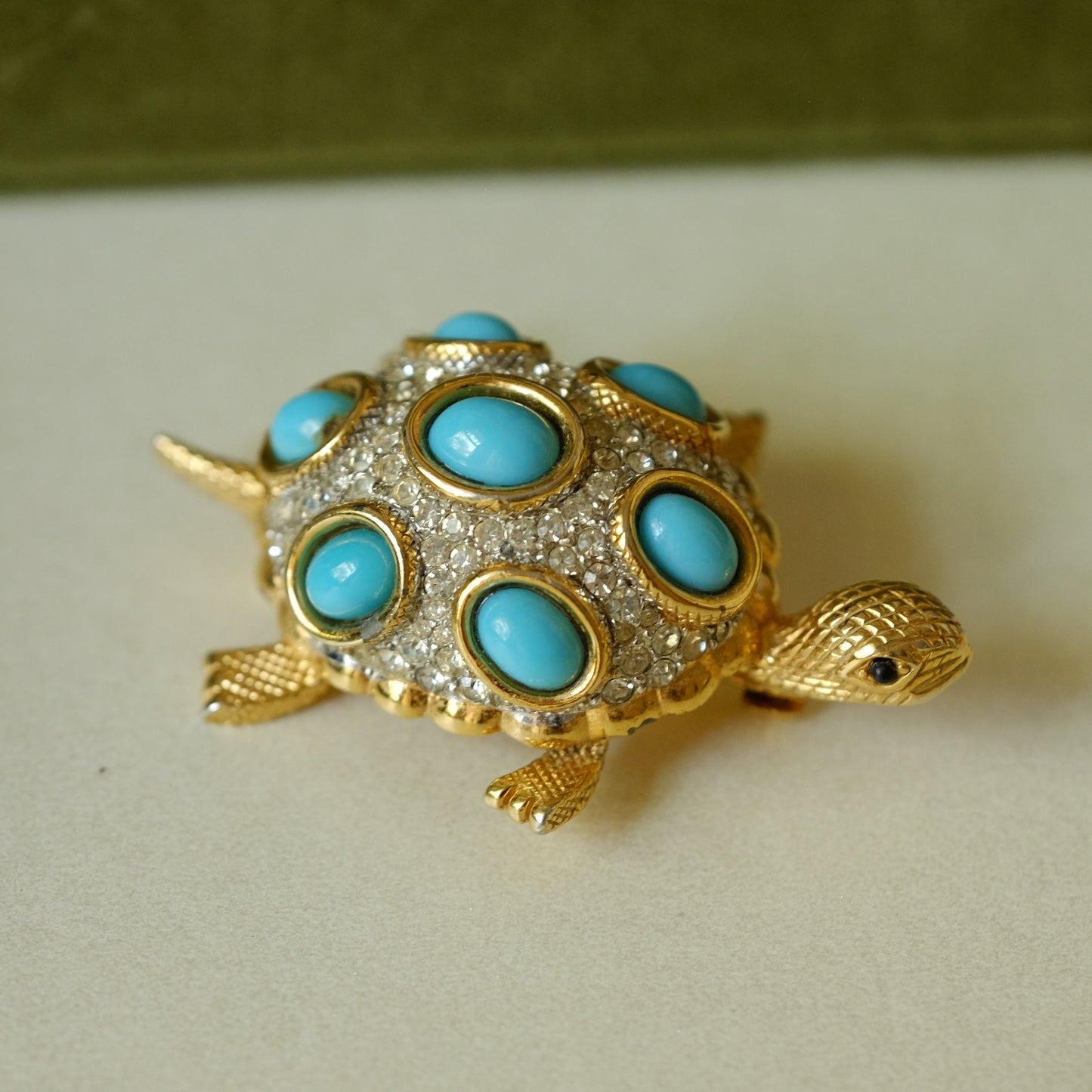Vintage D'Orlan Small Turtle Brooch with Faux Turquoise