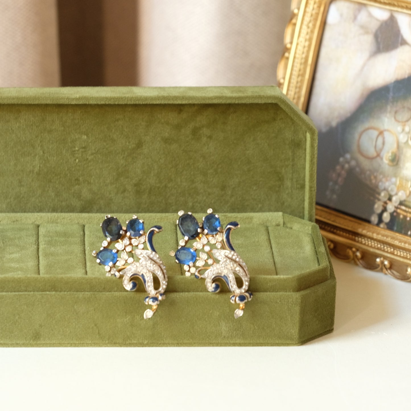 Vintage Trifari Alfred Philippe Princess Eugene Double Blue Fur Clips 1940s