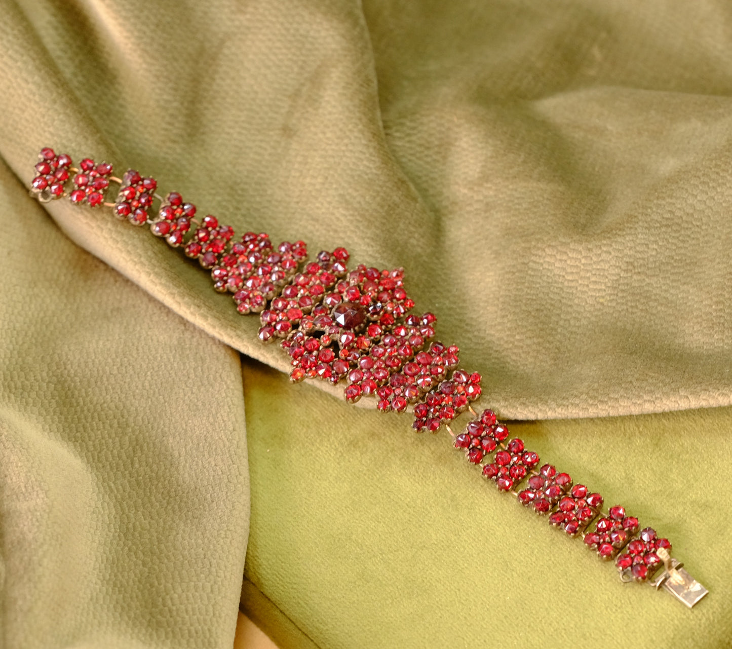 Victorian Garnet Cluster Link Bracelet