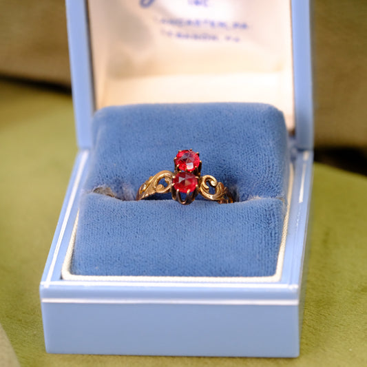 10K Gold Double Garnet Victorian Ring