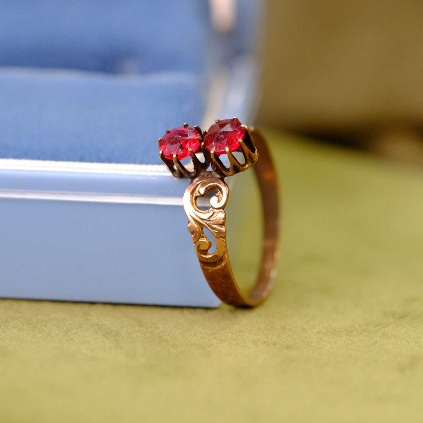 10K Gold Double Paste Garnet Victorian Ring