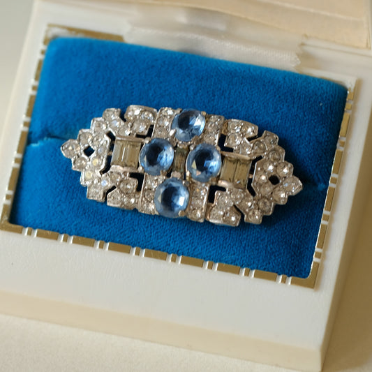 Vintage Trifari Art Deco Aqua Brooch