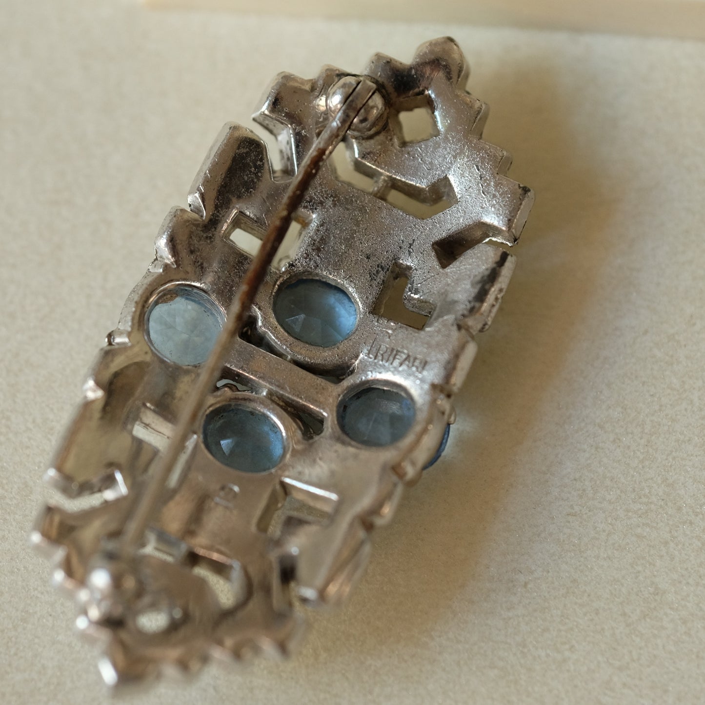 Vintage Trifari Art Deco Aqua Brooch