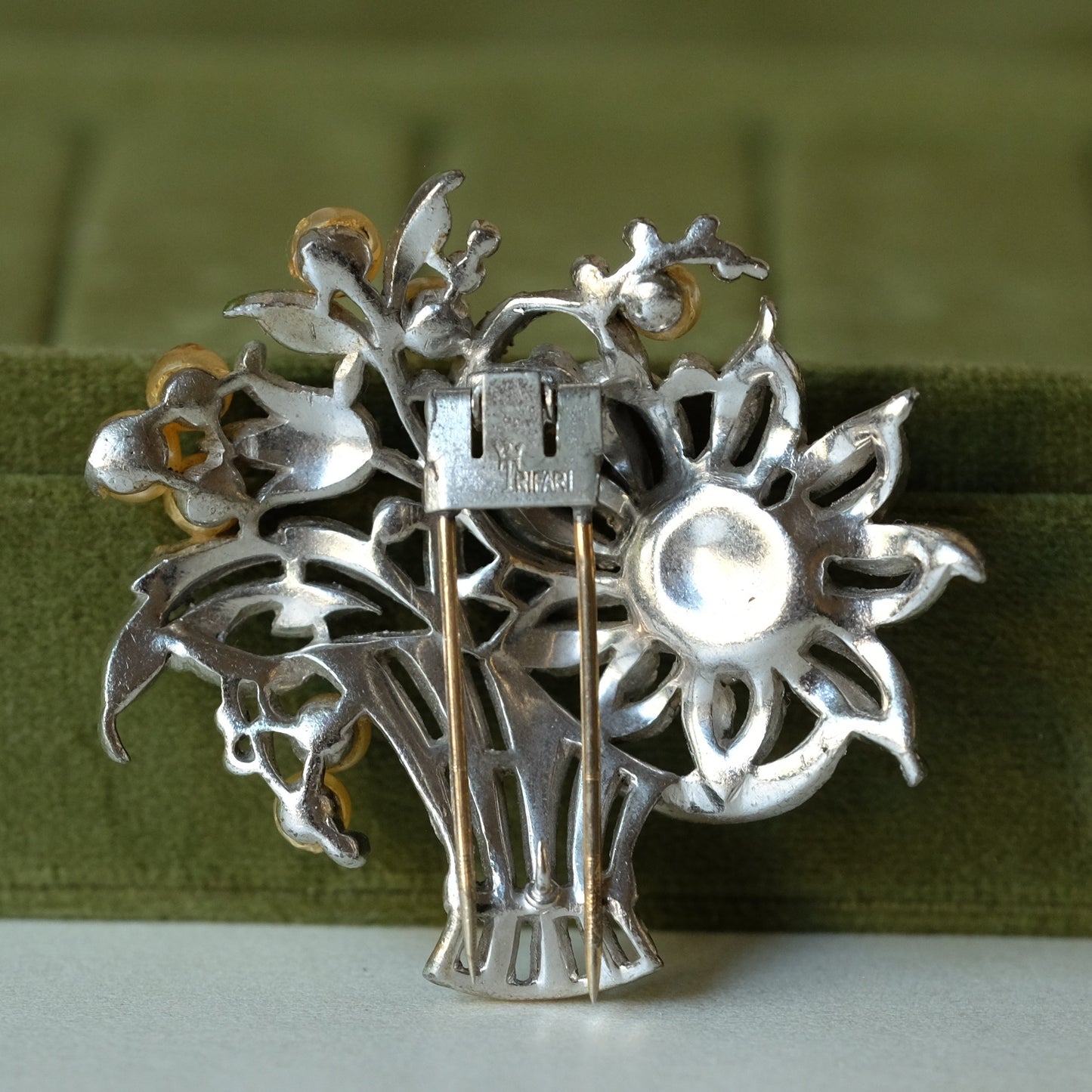 Vintage Trifari Flower Basket Fur Clip 1940s