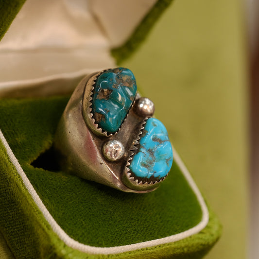 Silver Two-Stone Turquoise Ring