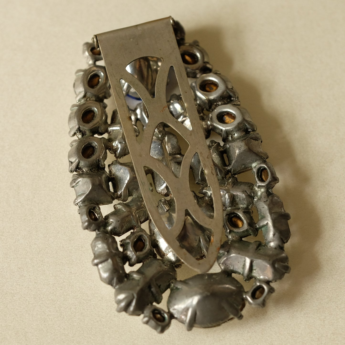 Vintage Eisenberg Blue, Clear and Green Dress Clip 1940s