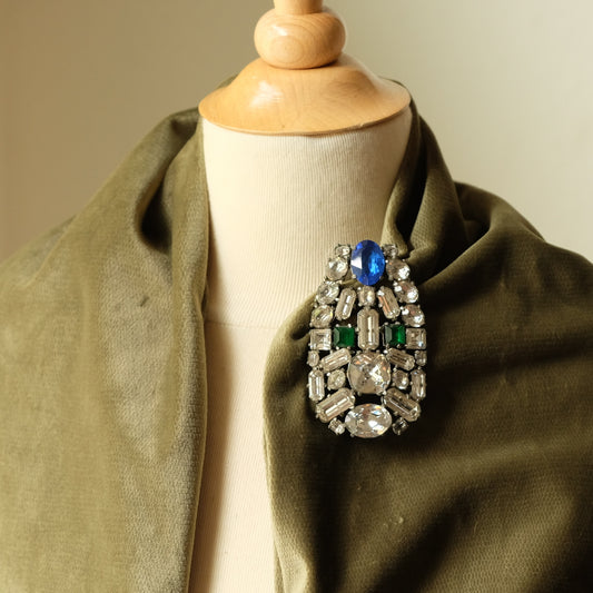 Vintage Eisenberg Blue, Clear and Green Dress Clip 1940s