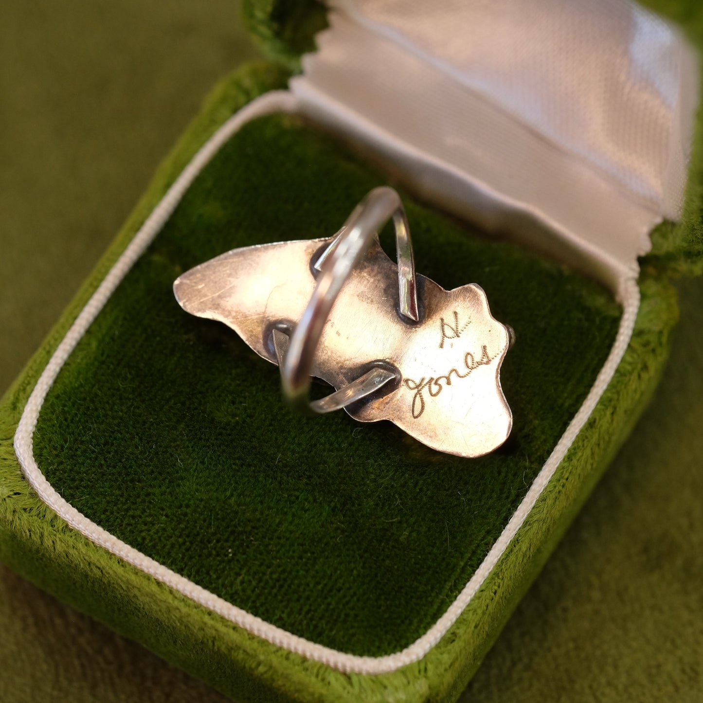 Silver Turquoise and Coral Ring with Feather