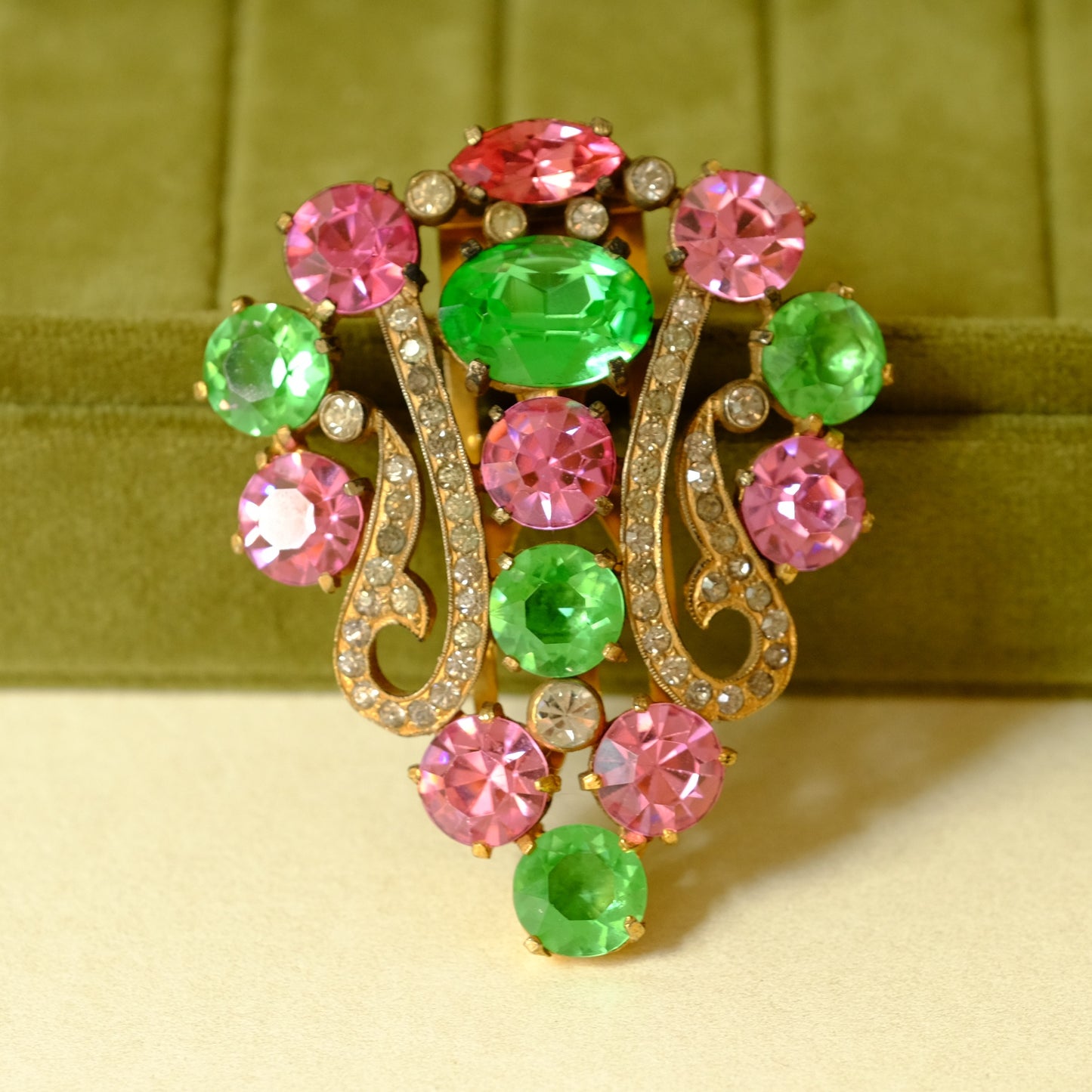 Eisenberg Original Lime and Pink Dress Clip 1940s