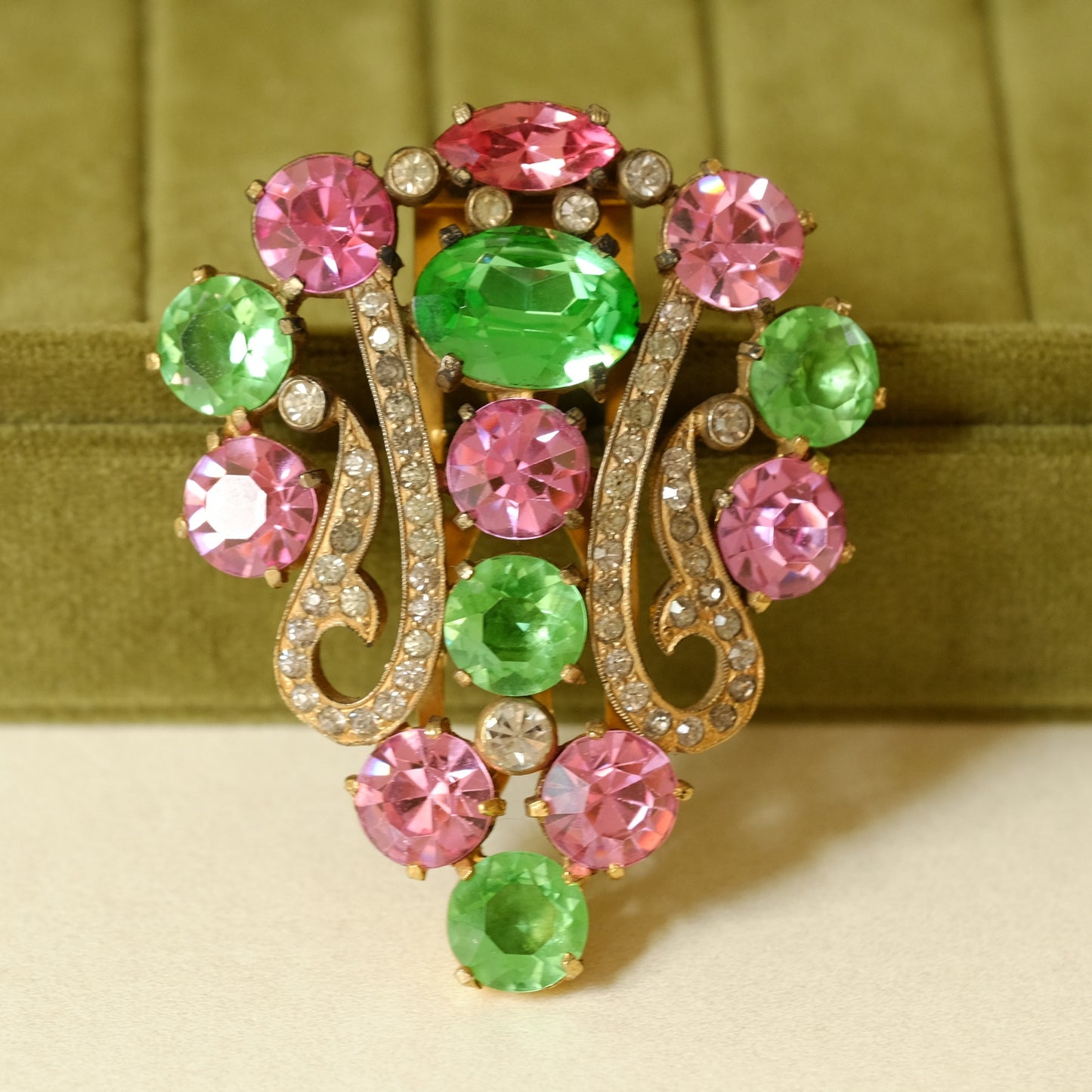 Eisenberg Original Lime and Pink Dress Clip 1940s