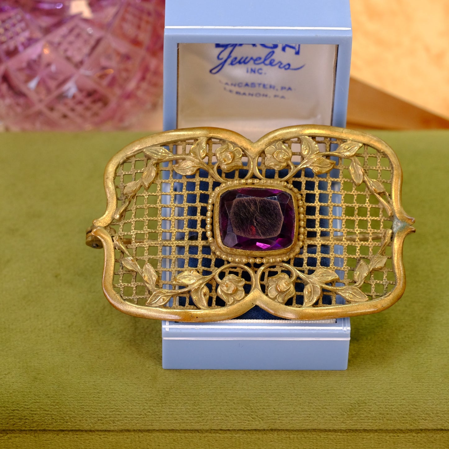 Art Nouveau Sash Pin with Purple Stone