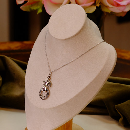 Sterling Silver Necklace with Marcasite and Colored Stones