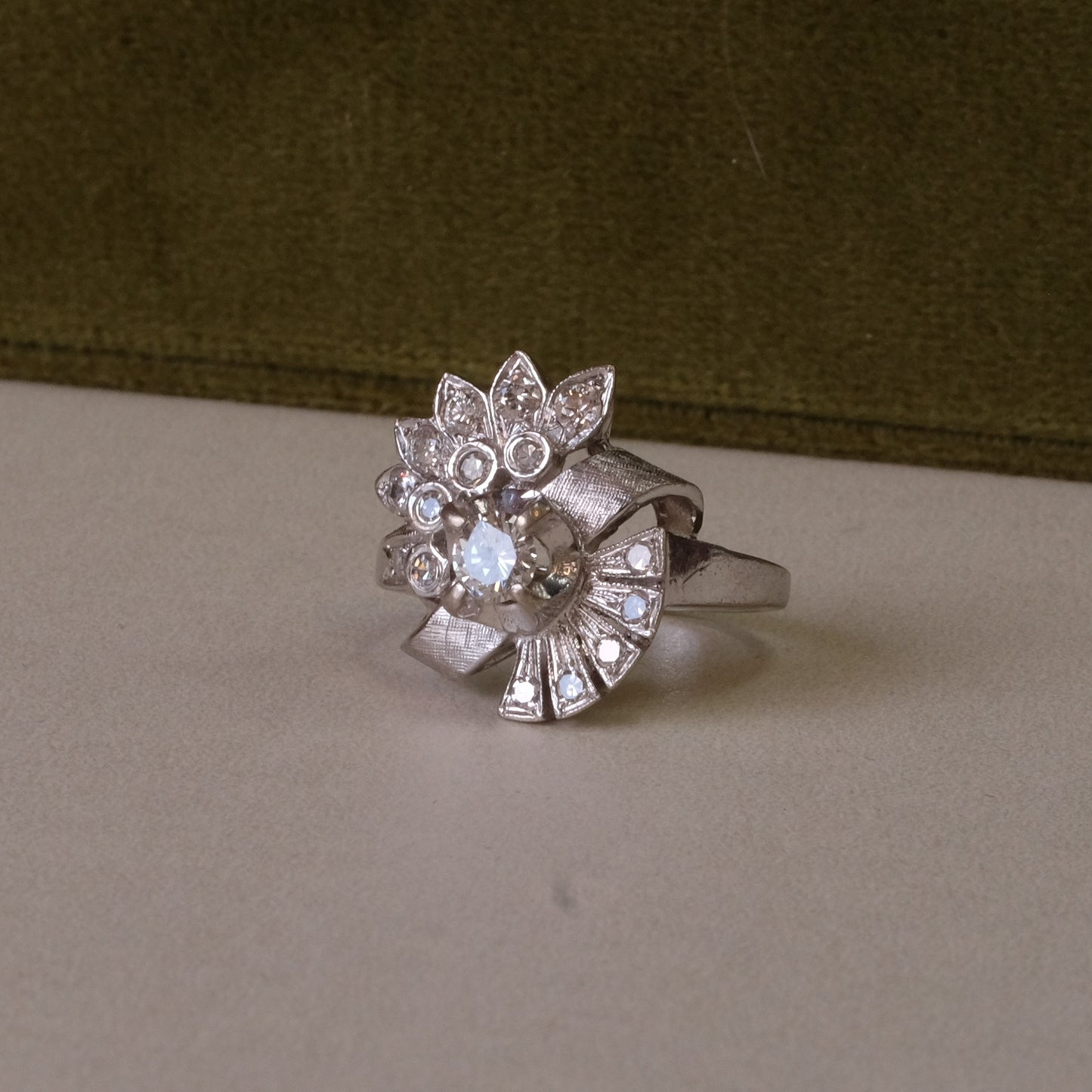 14K Gold 0.65 Diamond Cocktail Ring 1950s