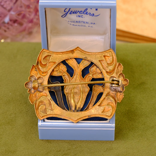 Art Nouveau Brooch with Orange Stones