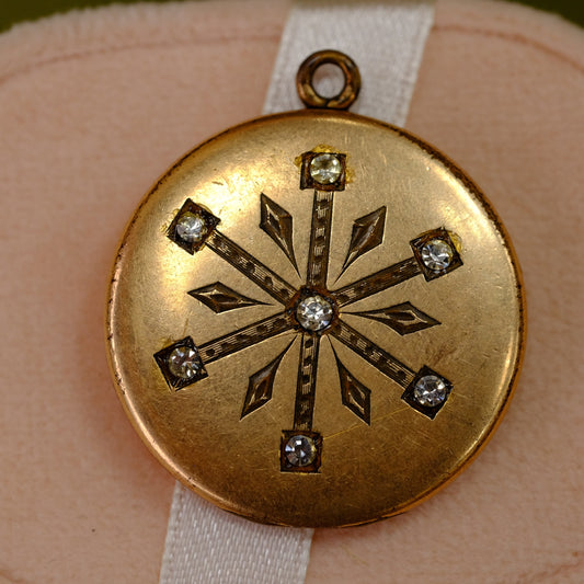 10k Round Locket with Snowflake Rhinestones