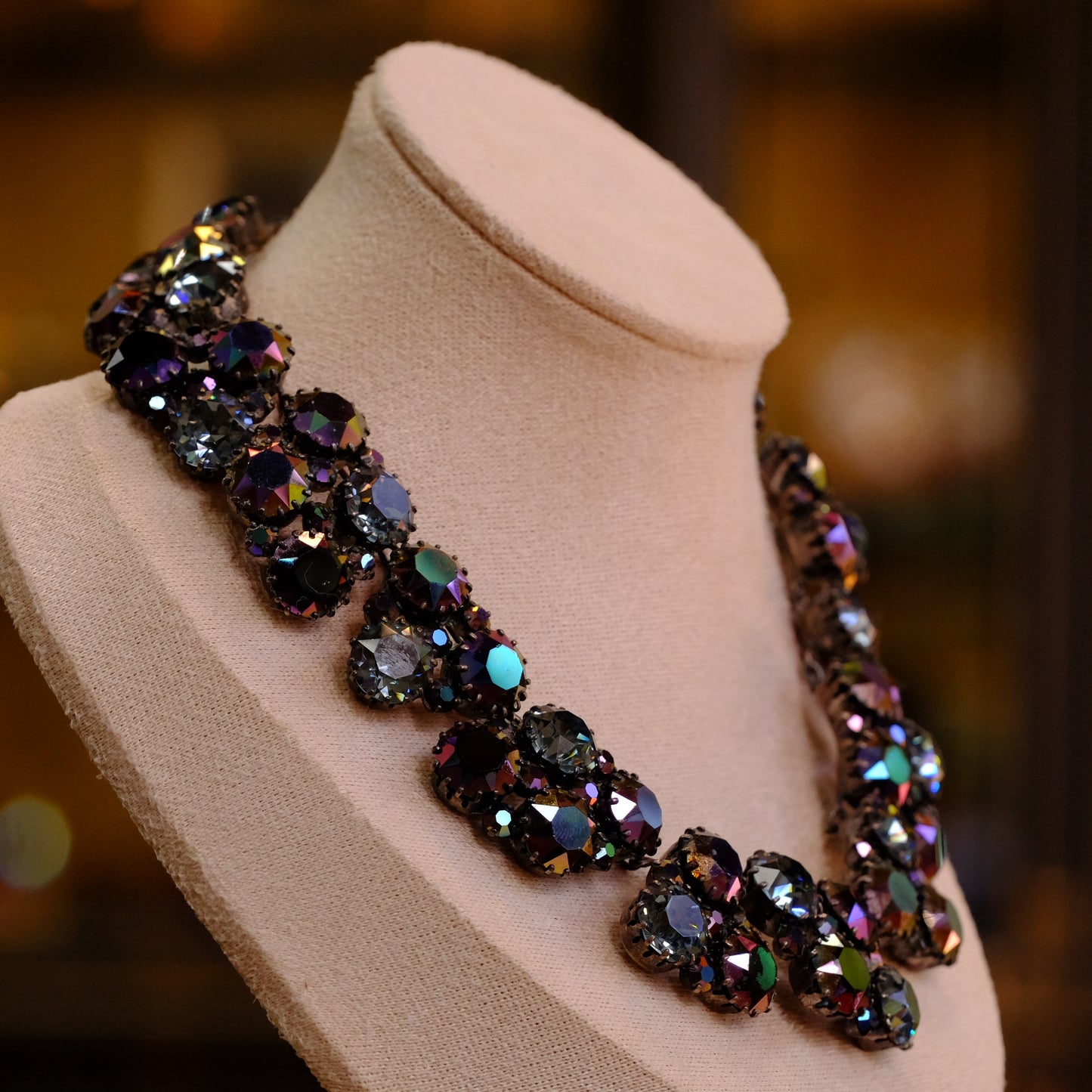 Austria Blue Purple Two row Huge Aurora Borealis Necklace 1950s