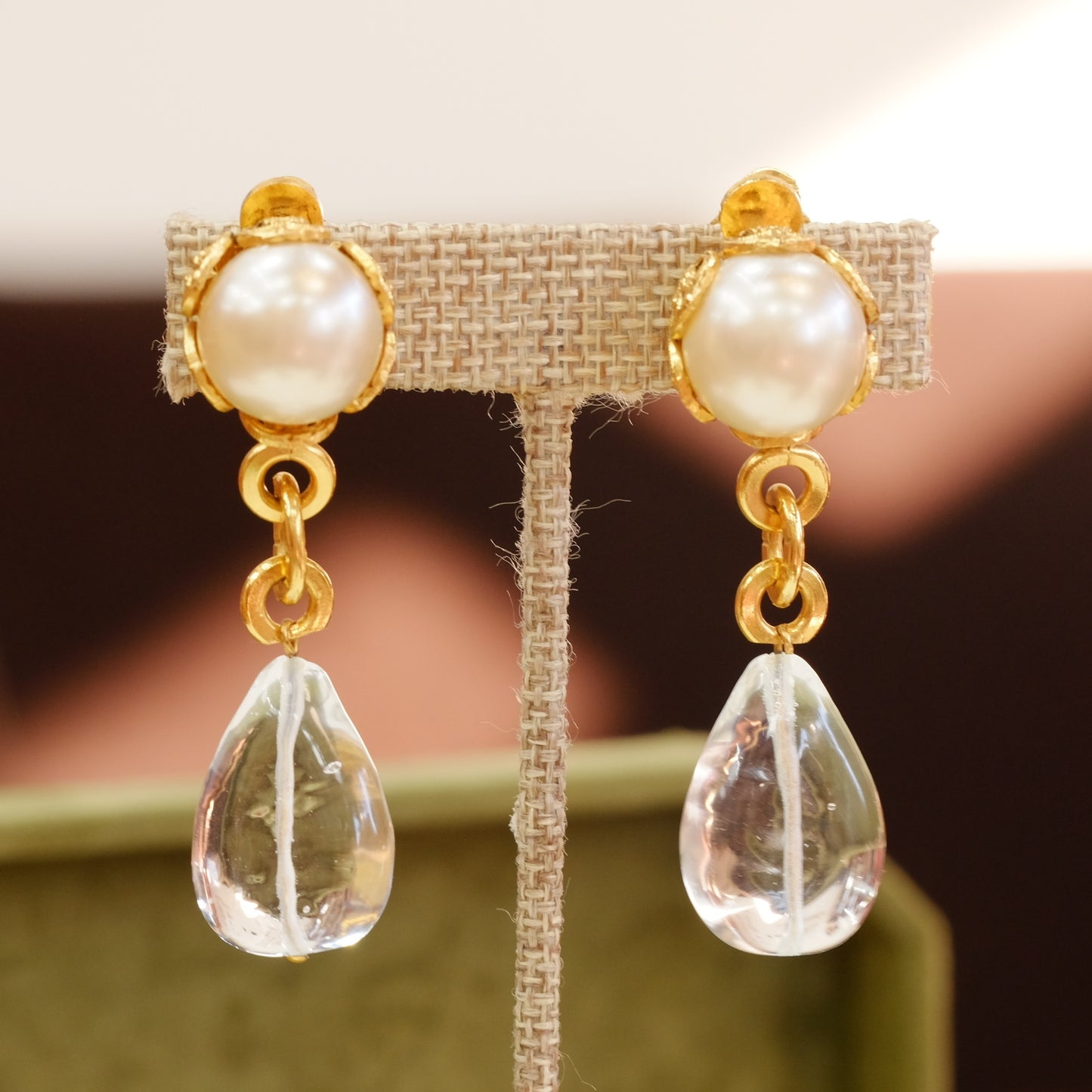 Vintage Chanel Pearl and Crystal Drop Earrings