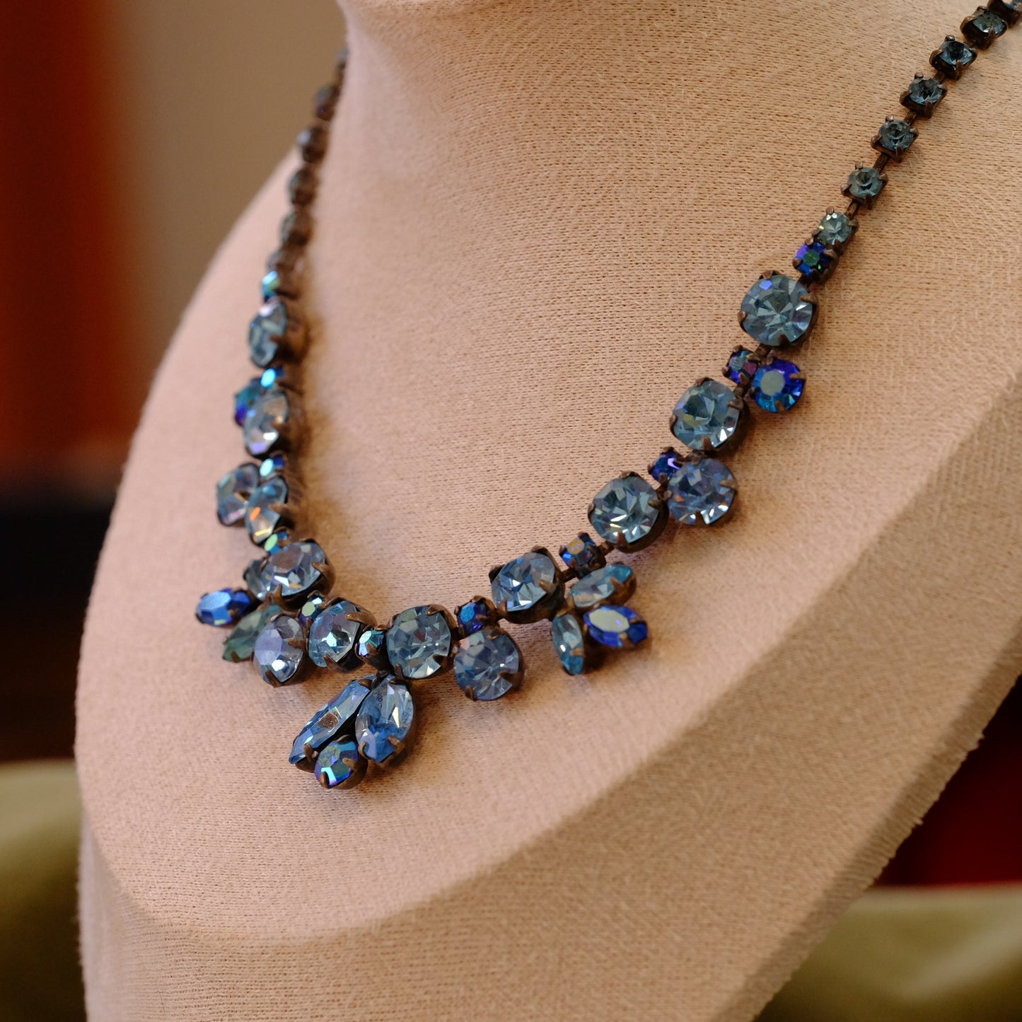 Vintage Regency Rhinestone Necklace in light blue 1960s