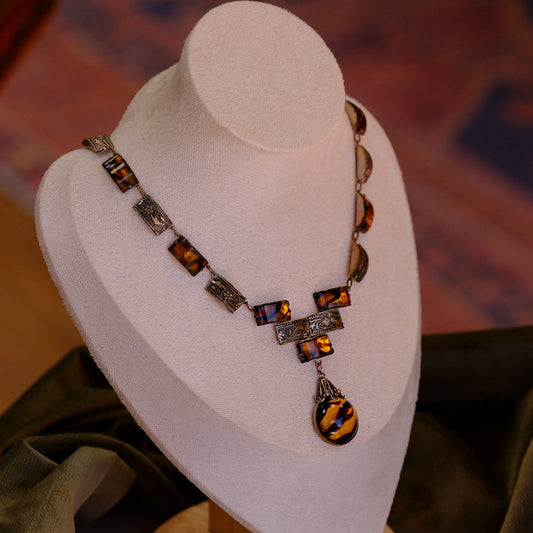 Art Deco Czech Tigers Eye Necklace