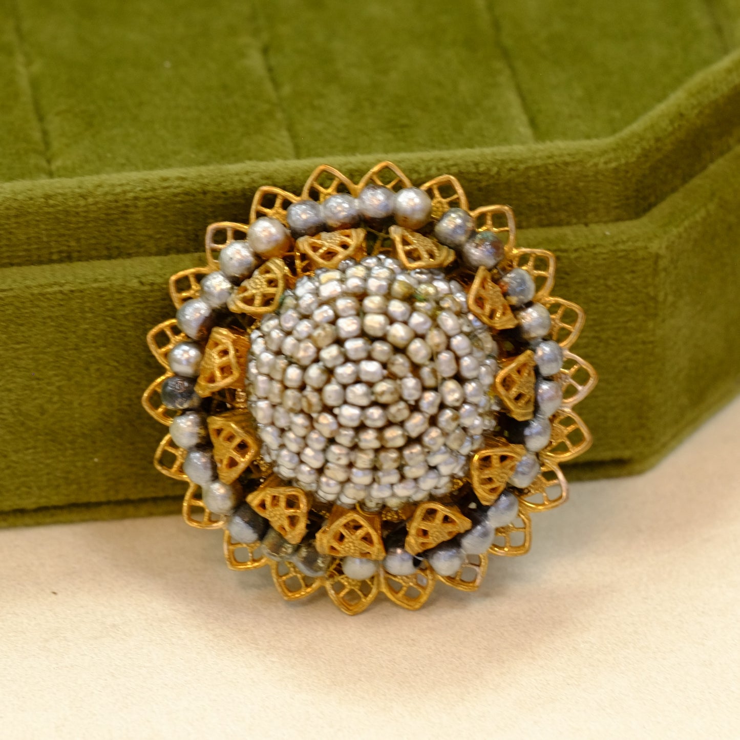 Miriam Haskell Round Seed Pearl Brooch 1960s