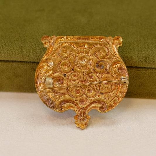 Art Nouveau Gold Tone Jeweled Lady Pin 1920s