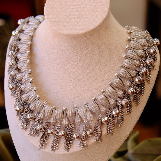 Trifari Multi tassel Silver tone Necklace 1960s