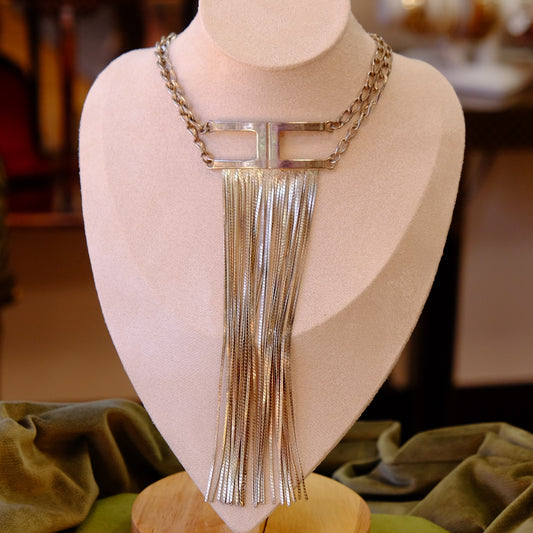 Large Tassel Silver Necklace 1970s