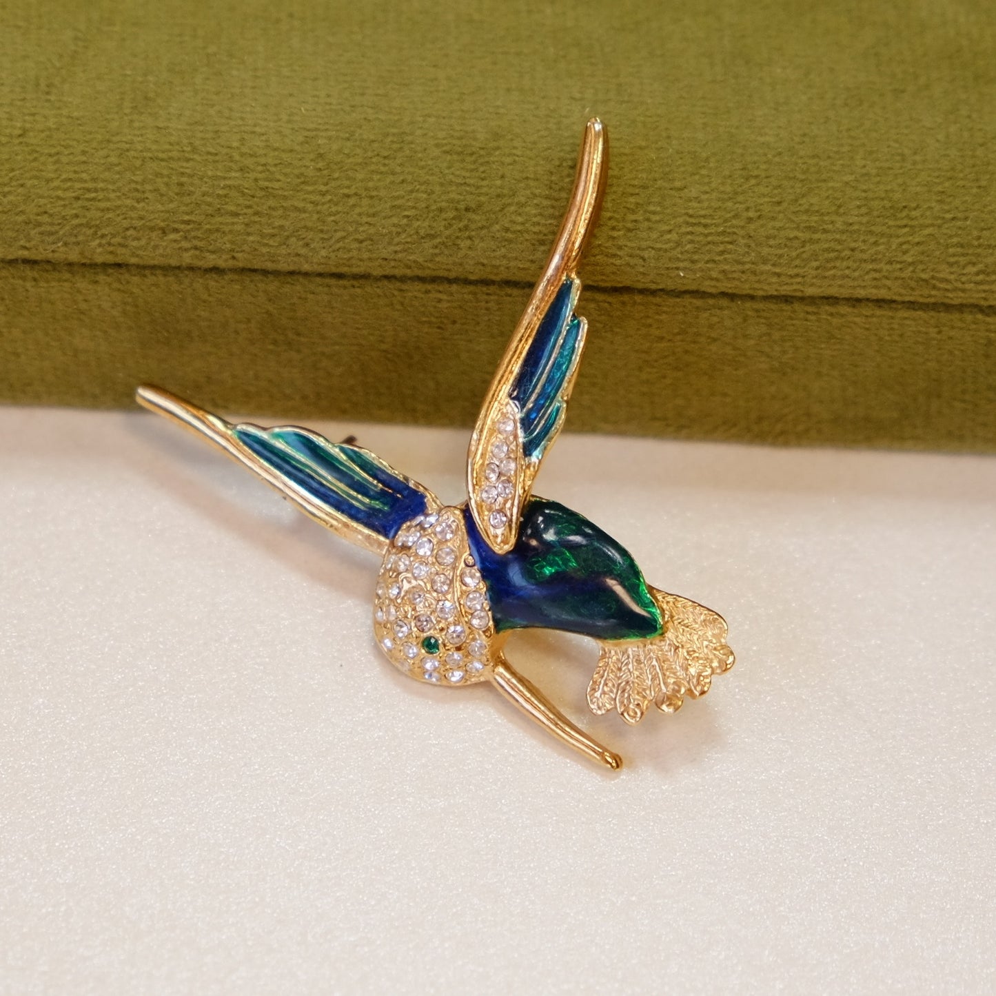 Enamel Hummingbird Brooch signed Roman