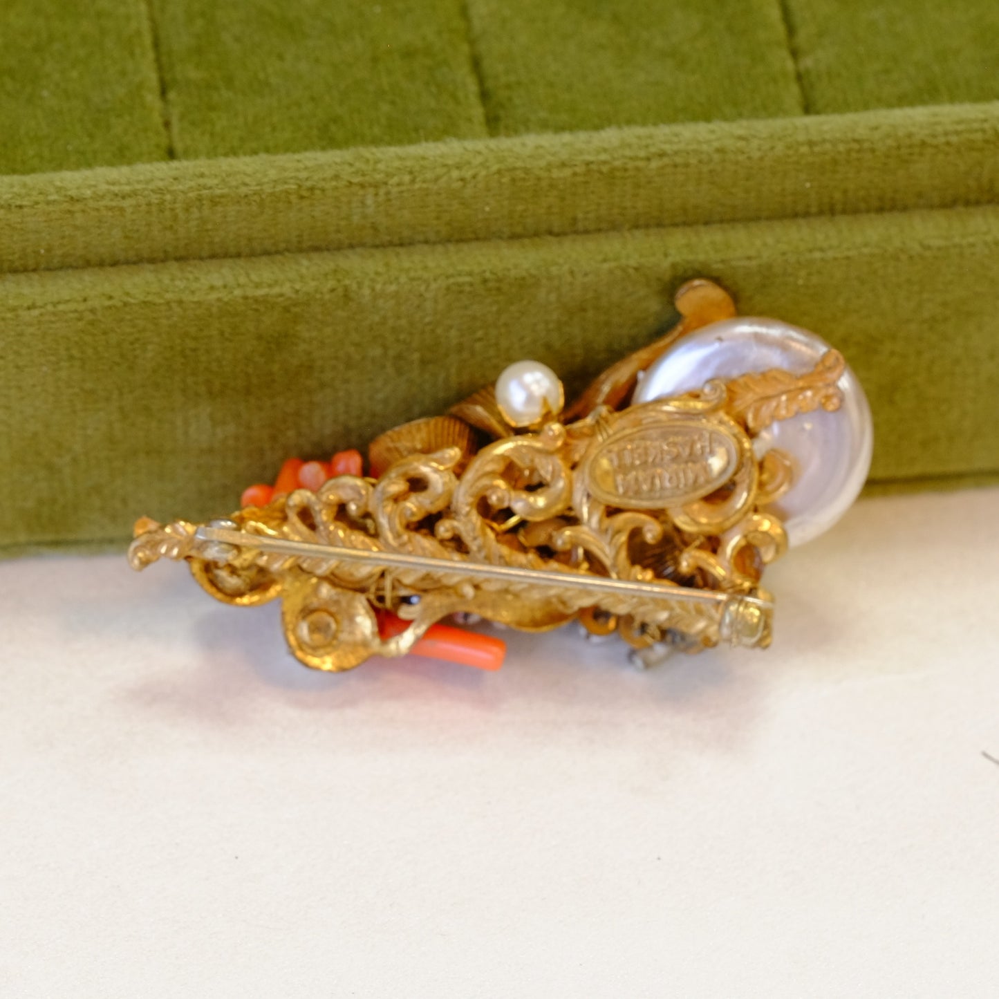 Vintage Miriam Haskell Faux Coral Brooch 1960s