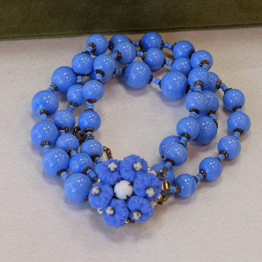 Vintage Miriam Haskell Blue Glass Bracelet 1960s