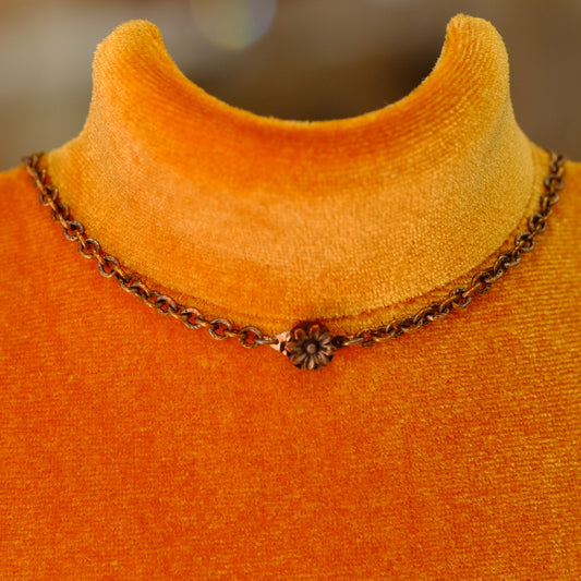 Antique Collar Necklace with Sapphire Glass and Floral Metalwork Motifs