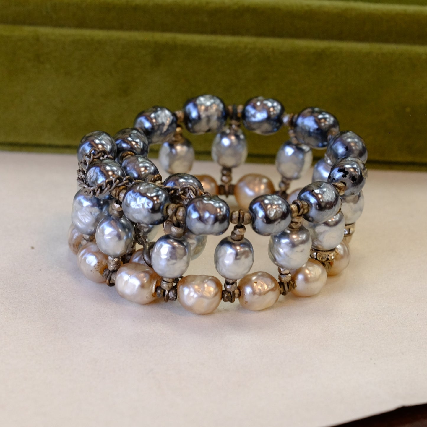 Vintage Miriam Haskell Multi color Faux Pearl Bracelet 1950s