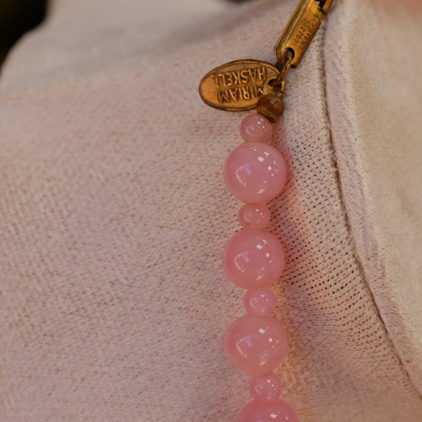 Miriam Haskell Pink Glass Necklace 1970s