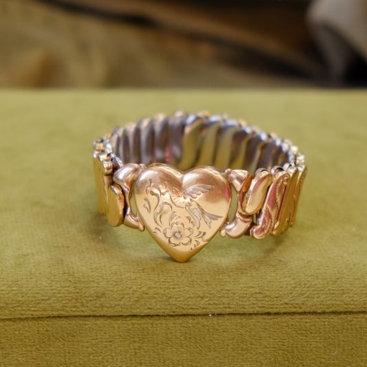 Sweetheart Bracelet with Accented heart and Bird engraving