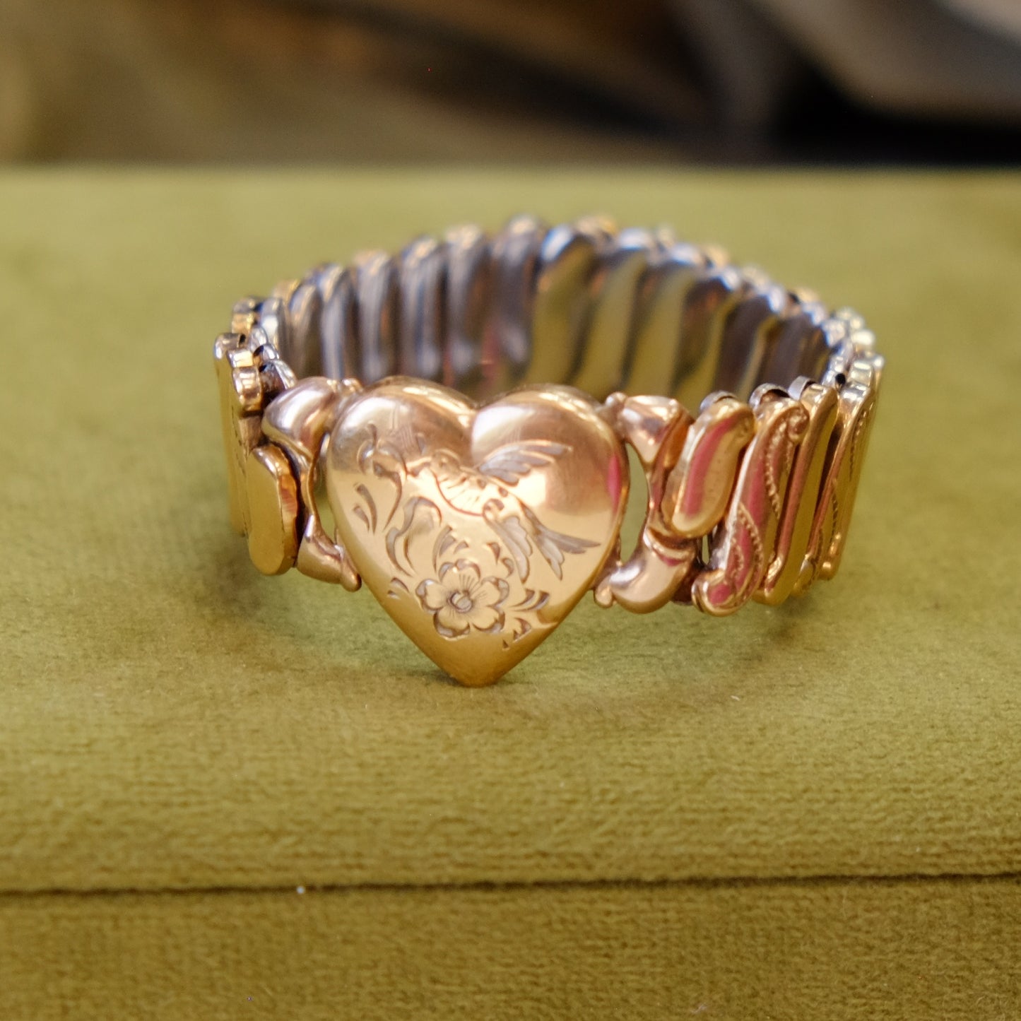 Sweetheart Bracelet with Accented heart and Bird engraving