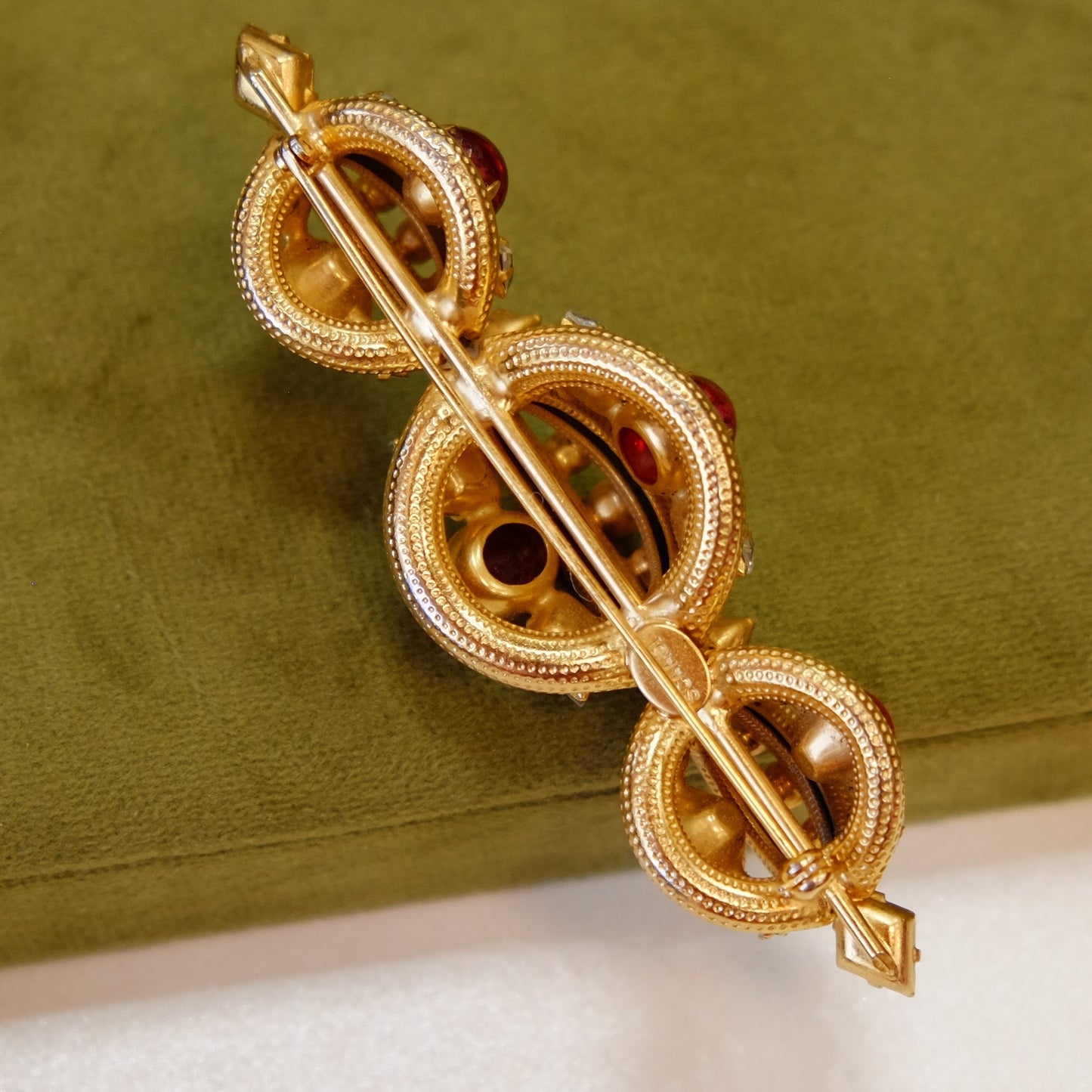 Scaasi Designer Brooch with red and turquoise glass