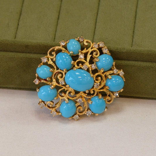 Vintage Polcini Brooch with Faux Turquoise 1980s