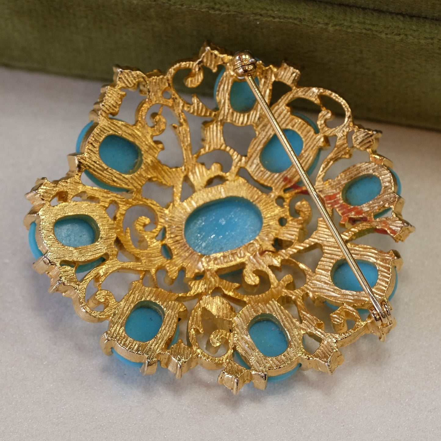 Vintage Polcini Brooch with Faux Turquoise 1980s
