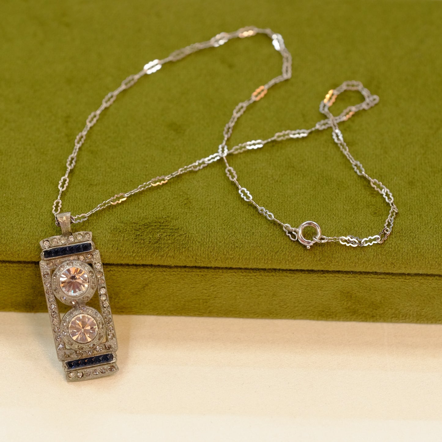 Art Deco Jeweled Necklace with Chain 1930s