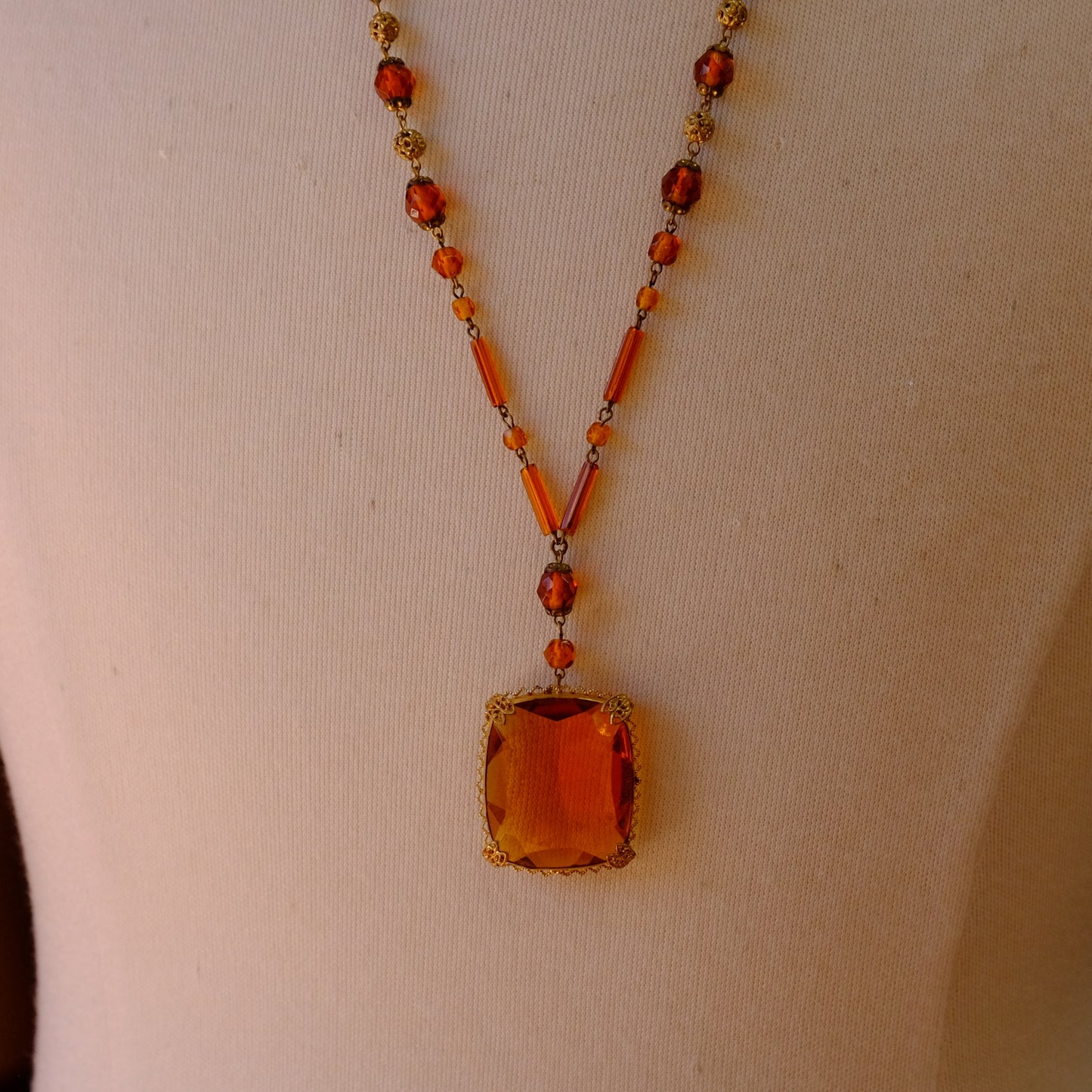 Czech Glass Long Pendant Necklace 1920s