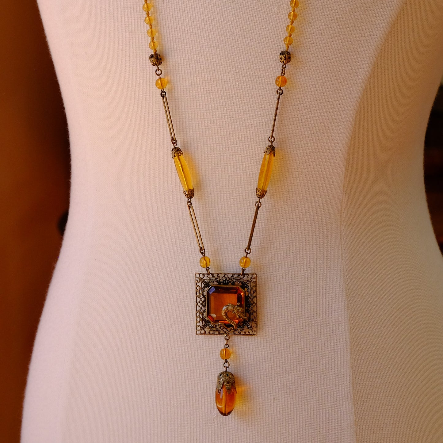 Czech Glass Dragon Necklace 1920s