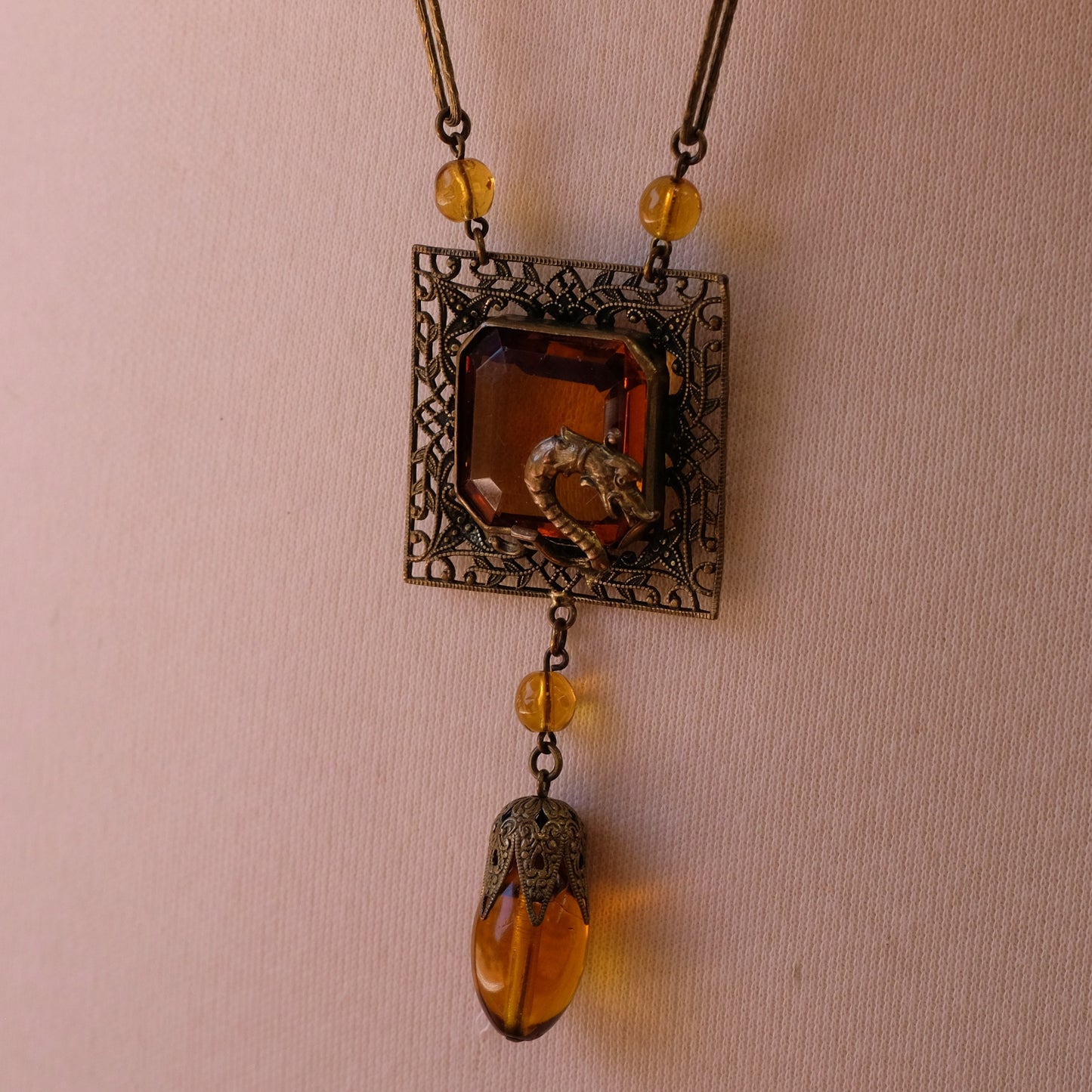 Czech Glass Dragon Necklace 1920s